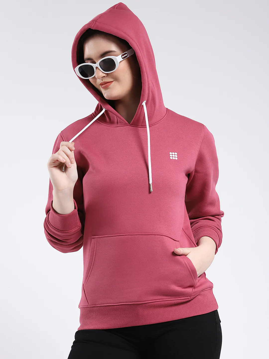 Rock.it Women Pink Solid Hooded Full Sleeve Sweatshirt - Image 6