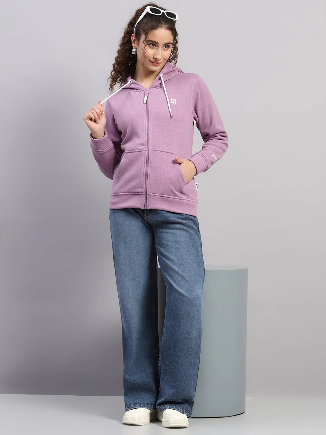 Rock.it Women Purple Solid Hooded Full Sleeve Sweatshirt - Image 2
