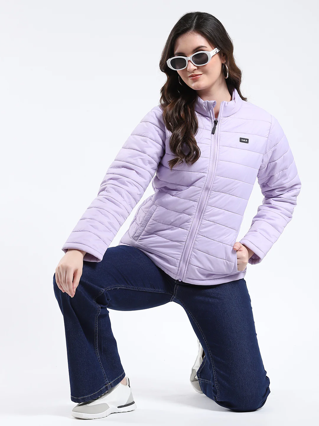 Rock.it Women Purple Solid Mock Neck Full Sleeve Jacket - Image 2