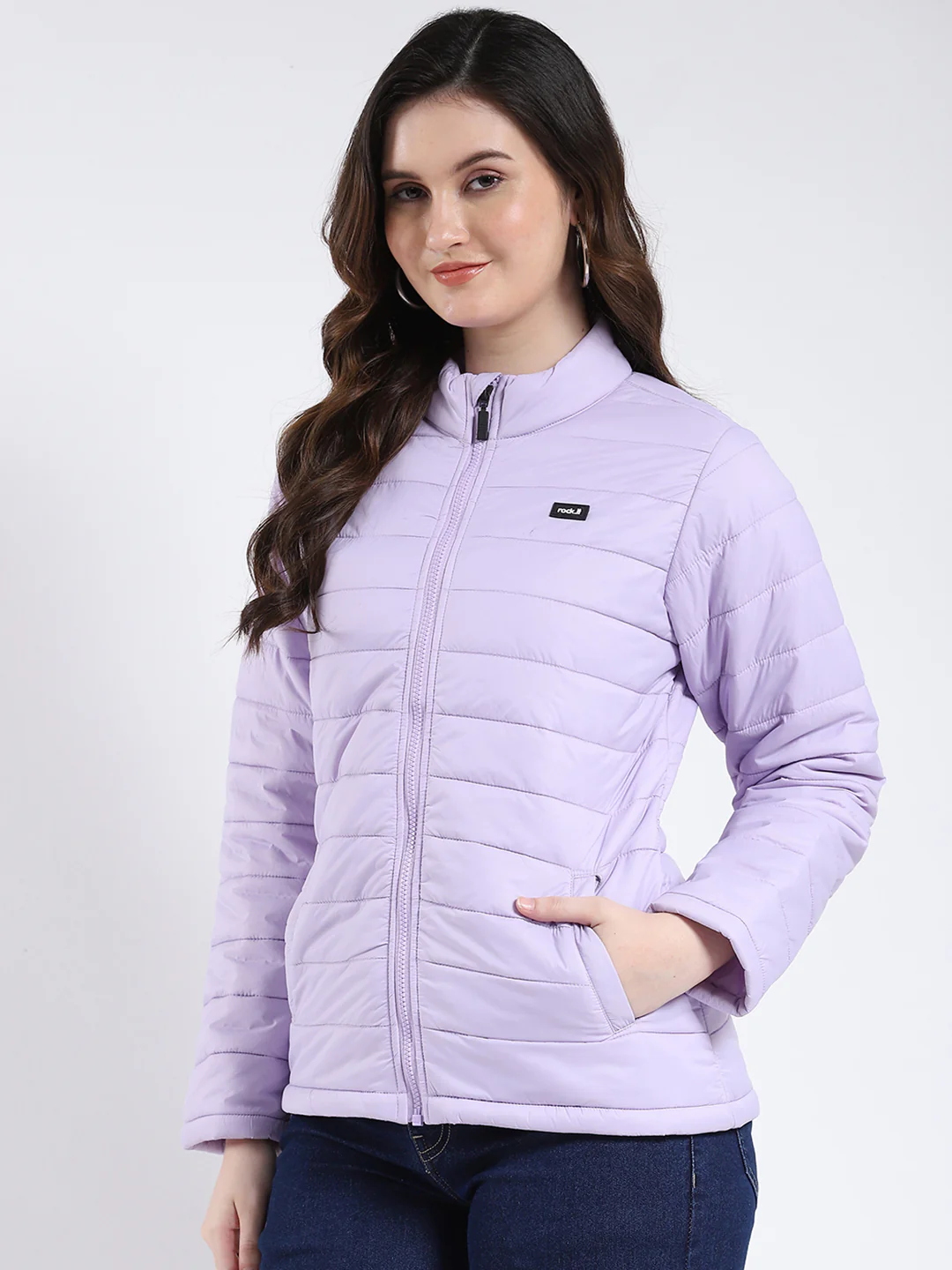 Rock.it Women Purple Solid Mock Neck Full Sleeve Jacket - Image 3