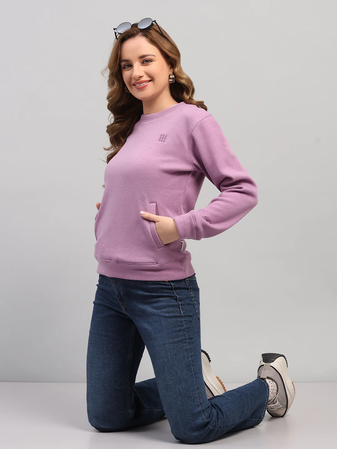 Rock.it Women Purple Solid Round Neck Full Sleeve Sweatshirt - Image 2