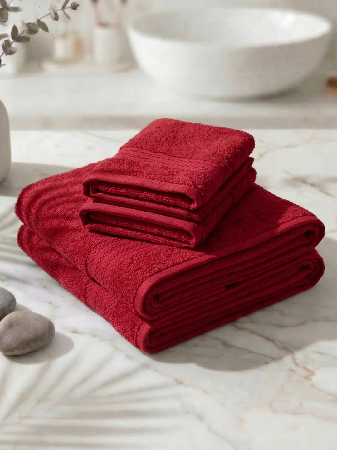 Rose Red 100% Cotton Solid 380 GSM Bath Towel Jazz 4 Pc Set Gifting Box Pack - Image 2