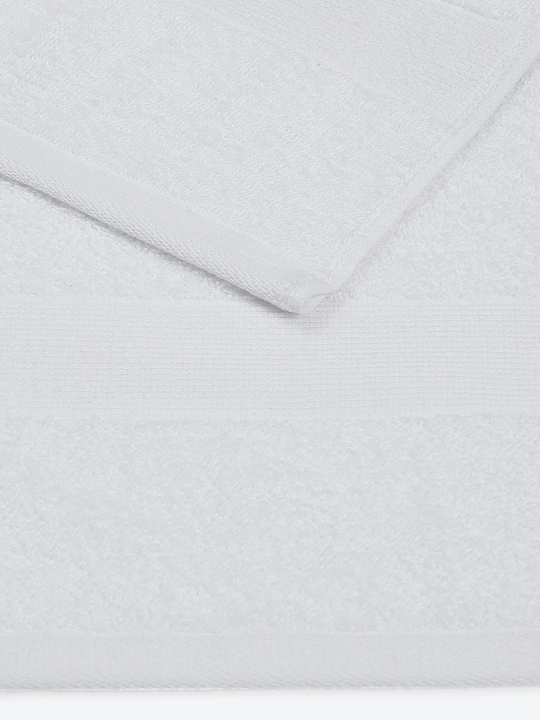 White Cotton Solid 380 GSM Bath Towel 2Pc Set (Albella) - Image 4