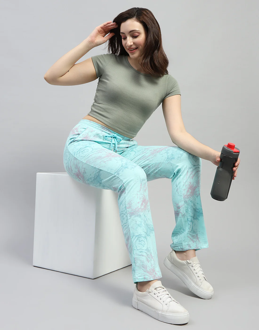 Women Aqua Blue Printed Regular Fit Lower - Image 3