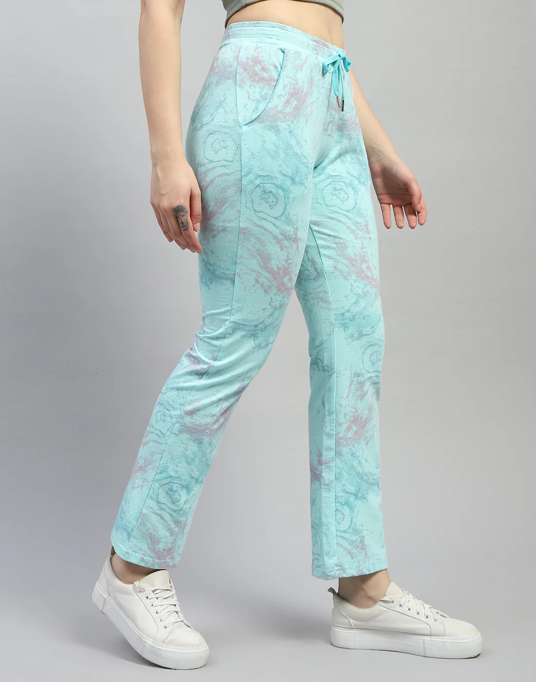 Women Aqua Blue Printed Regular Fit Lower - Image 5