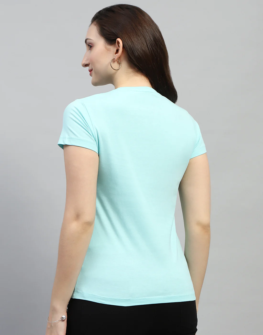Women Aqua Blue Solid Round Neck Half Sleeve Top (Pack of 2) - Image 9