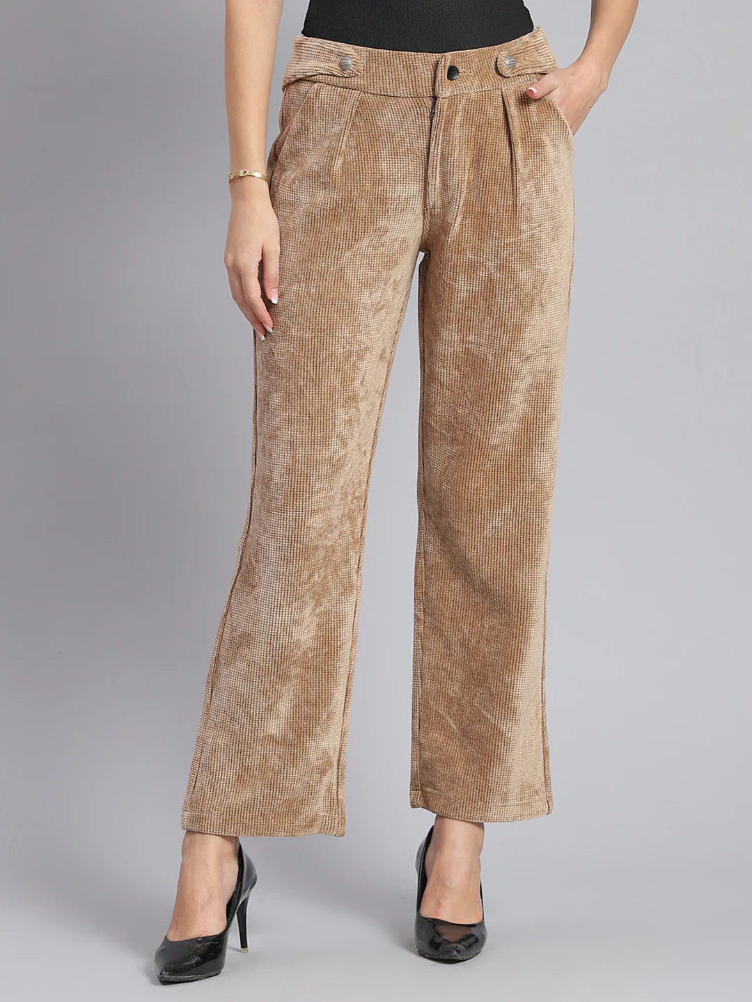 Women Beige Check Regular Fit Winter Lowers - Image 2