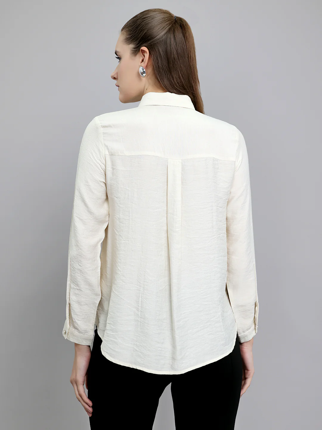 Women Beige Embroidered Collar Full Sleeve Top - Image 4