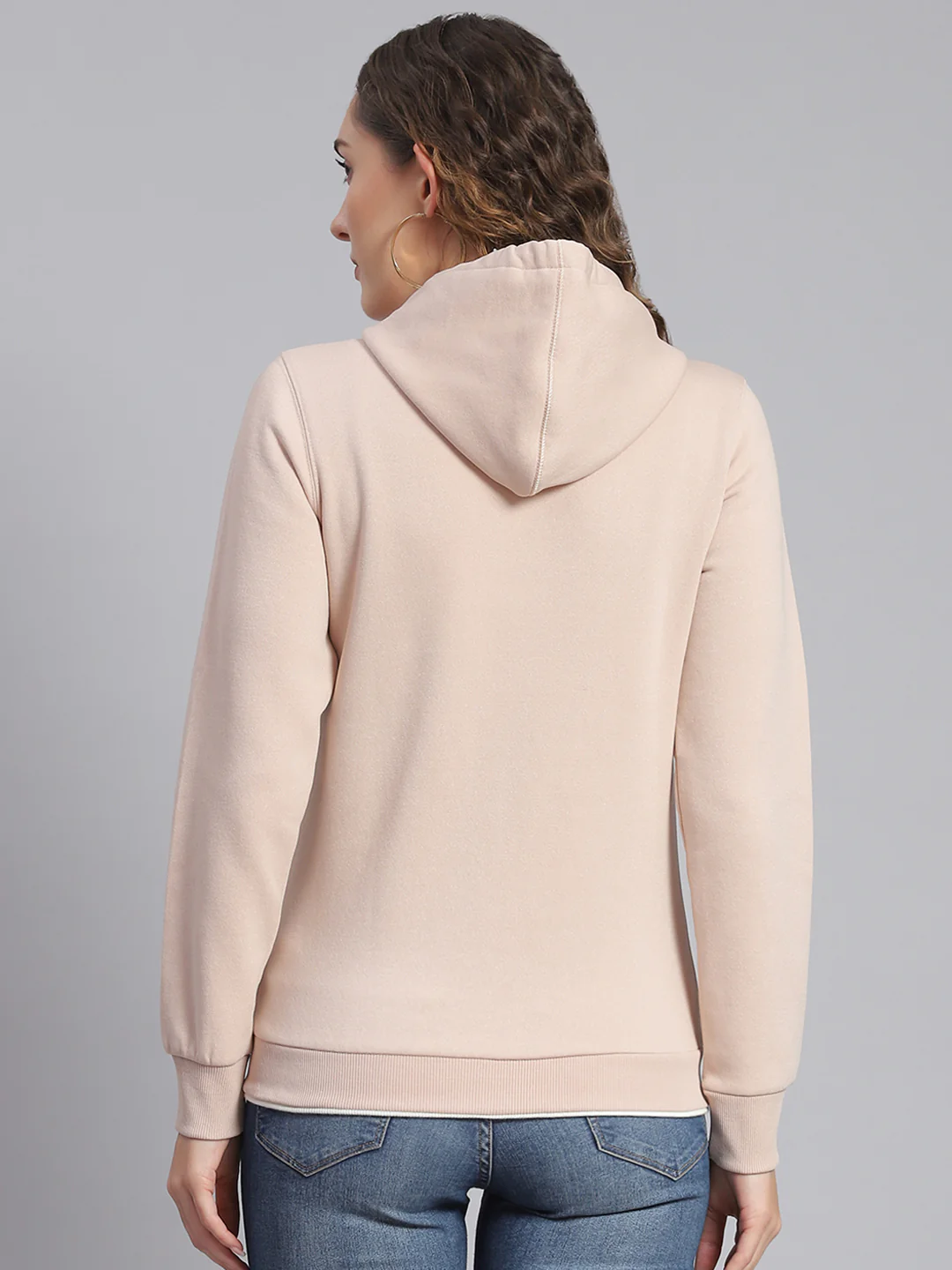 Women Beige Embroidered Hooded Full Sleeve Sweatshirts - Image 5