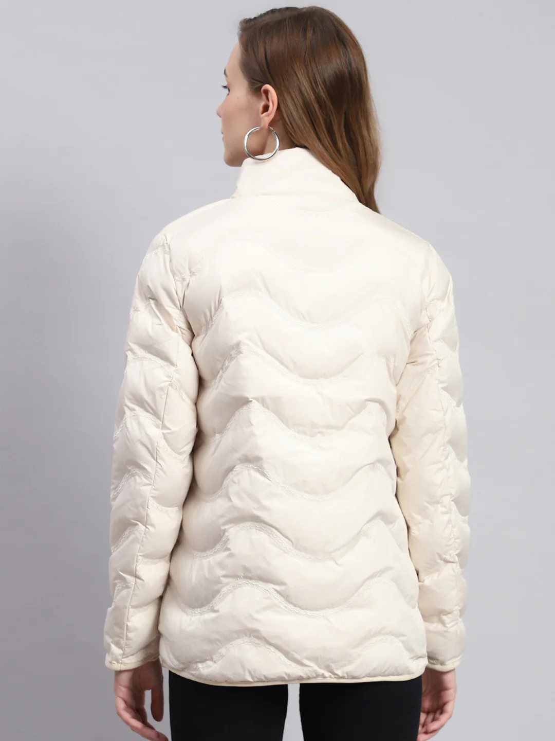 Women Beige Embroidered Stand Collar Full Sleeve Jackets - Image 5