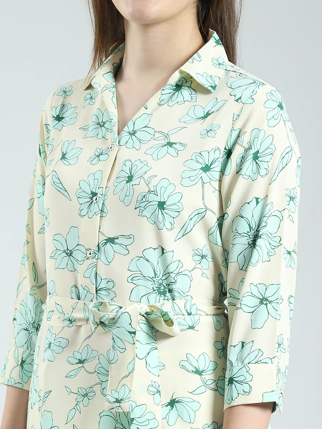 Women Beige Printed Collar 3/4th Sleeve Tunic - Image 6