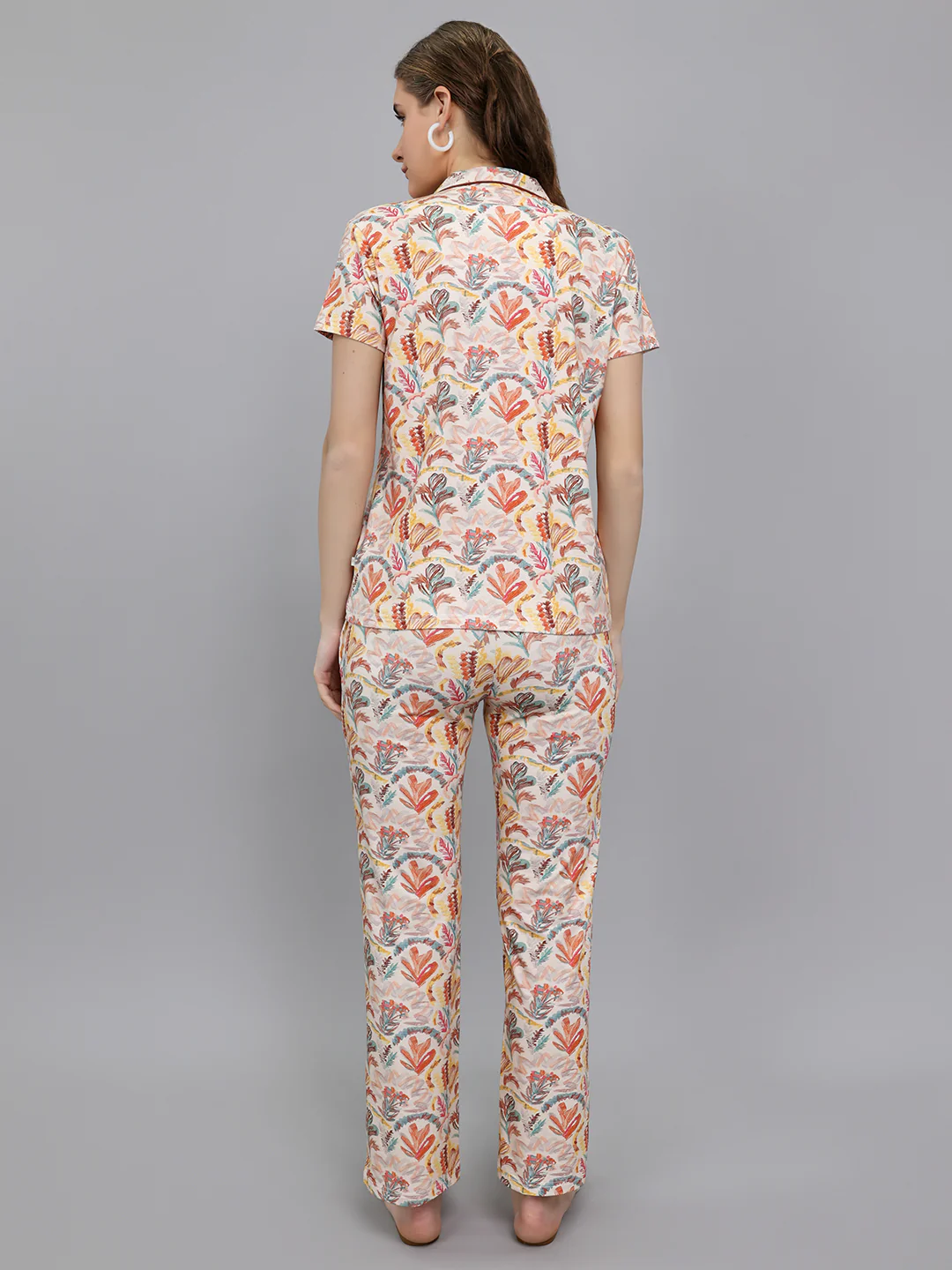 Women Beige Printed Collar Half Sleeve Lower Set - Image 3