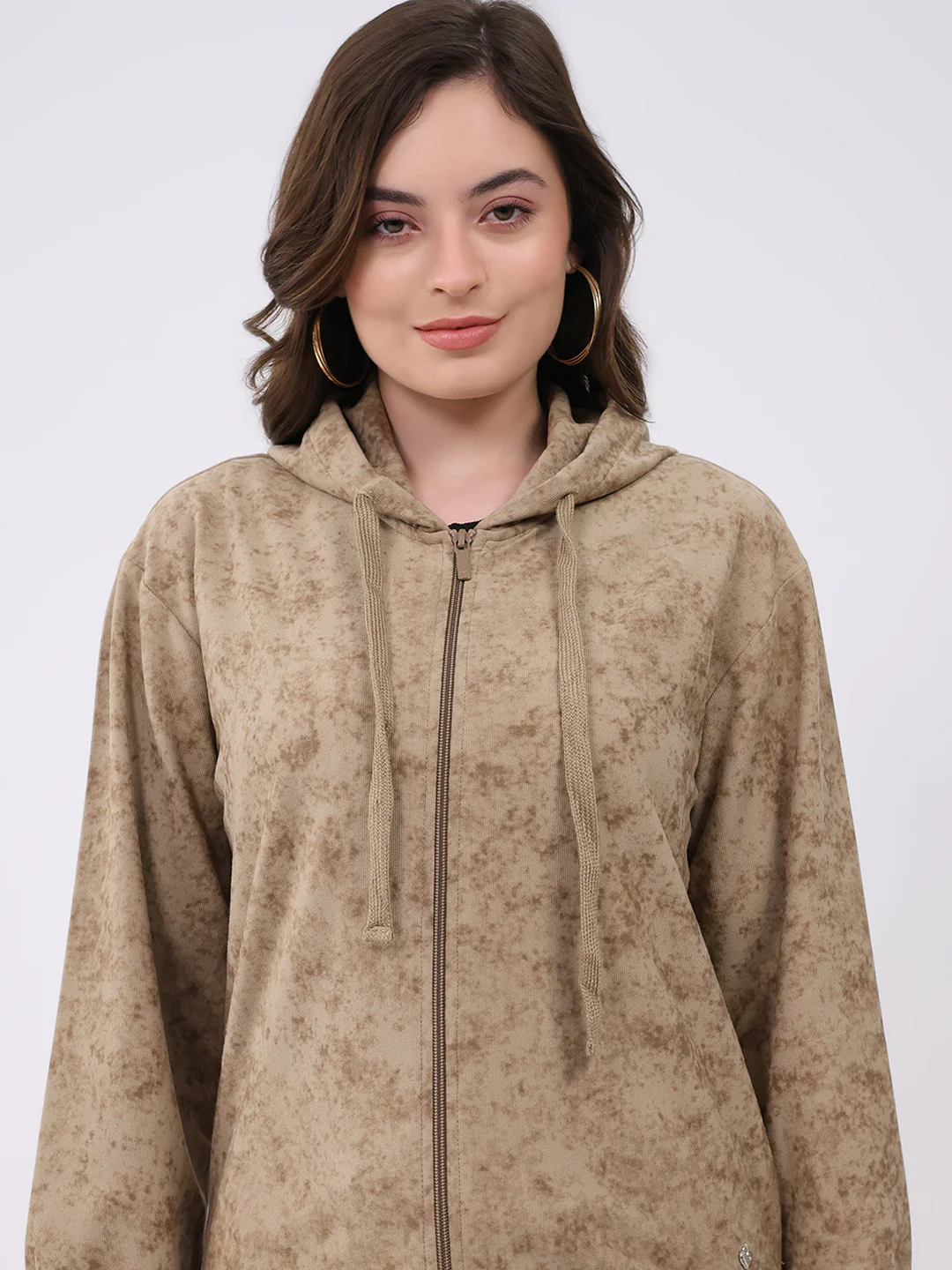 Women Beige Printed Hooded Full Sleeve Cords Set - Image 7