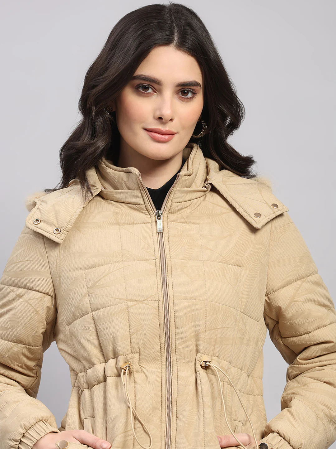 Women Beige Printed Hooded Full Sleeve Jacket (-10° Protection) - Image 7