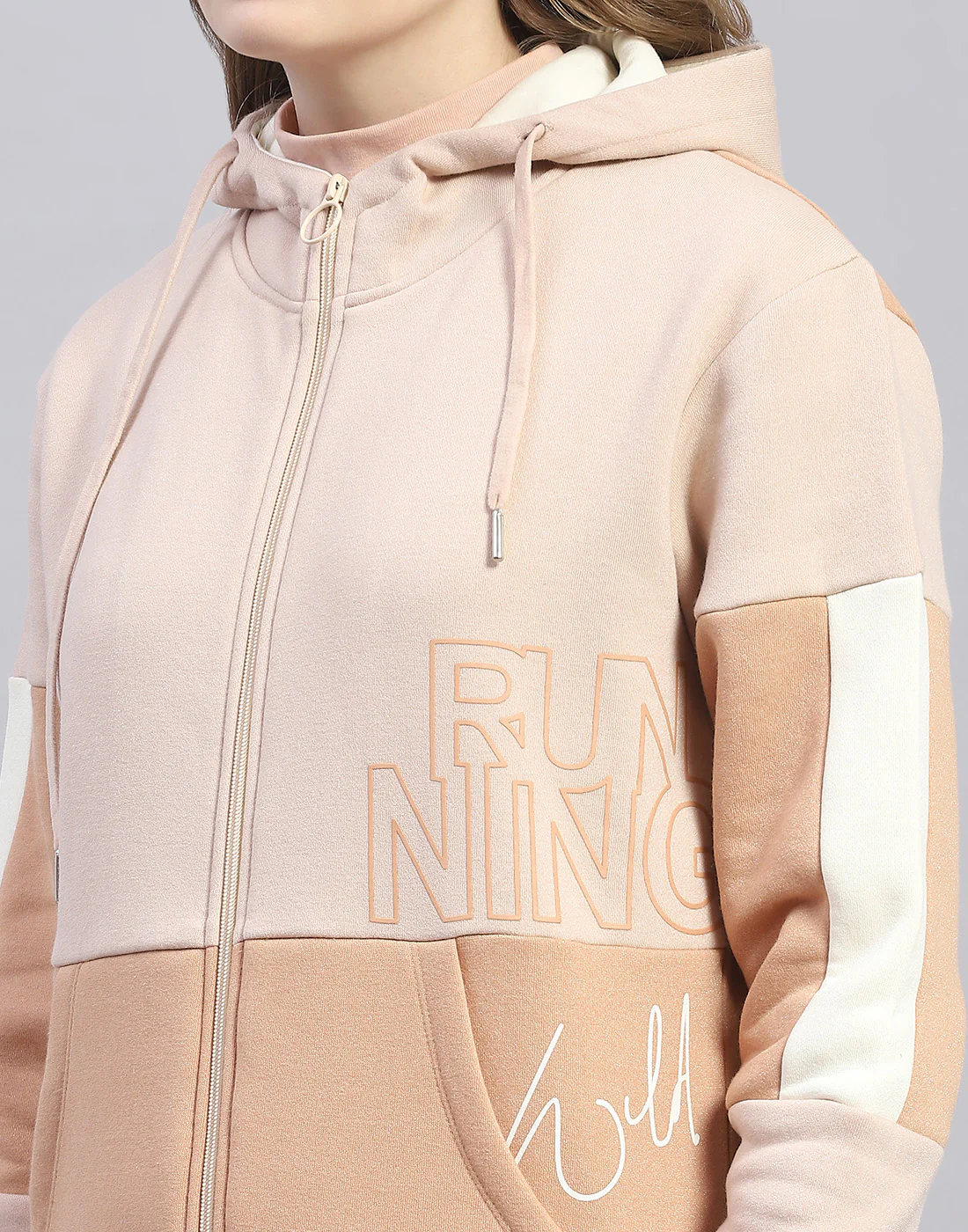 Women Beige Printed Hooded Full Sleeve Tracksuit - Image 6