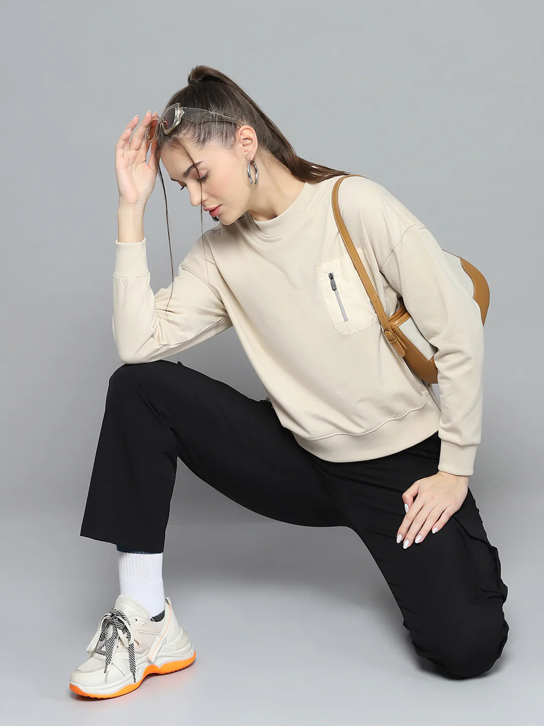 Rock.it Women Beige Printed Round Neck Full Sleeve Sweatshirt - Image 2