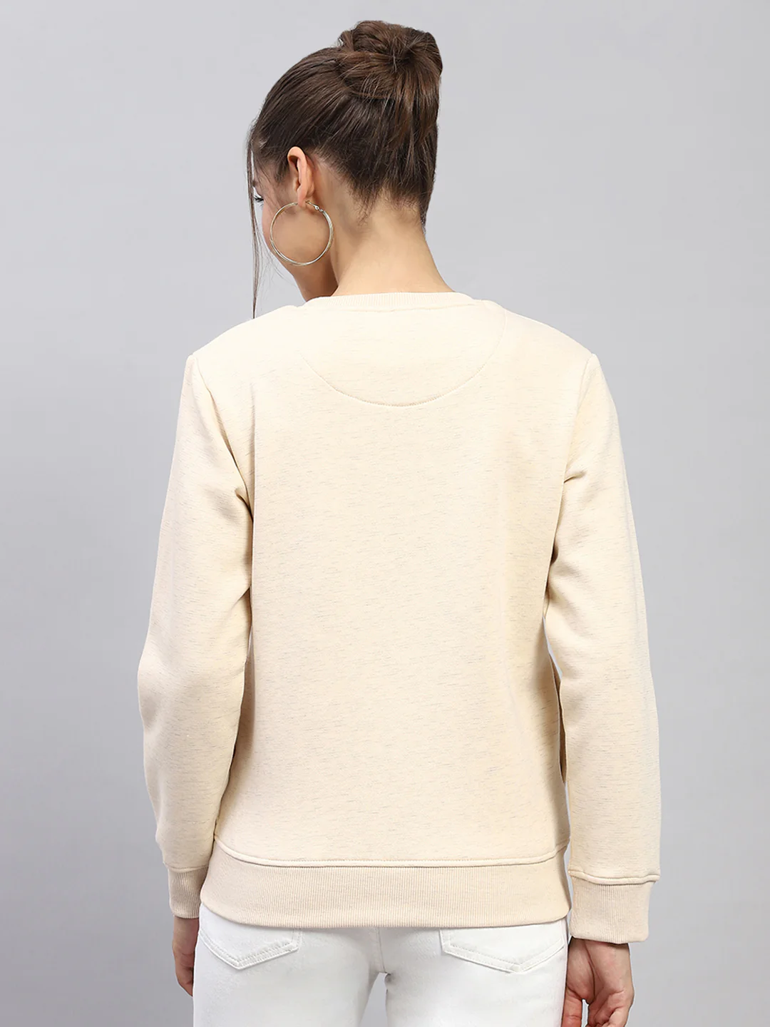 Women Beige Printed Round Neck Full Sleeve Sweatshirt - Image 5