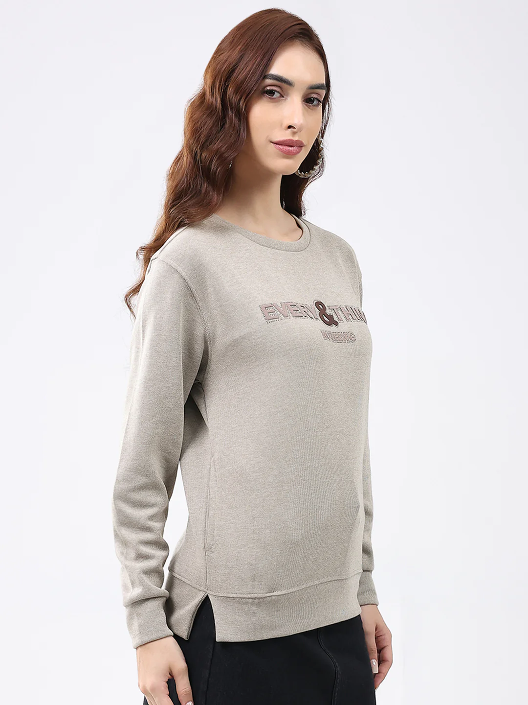 Women Beige Printed Round Neck Full Sleeve Winter Top - Image 4