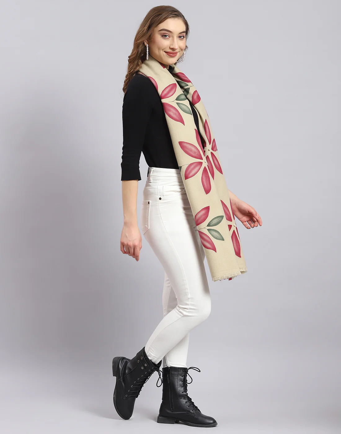 Women Beige Printed Stole - Image 5