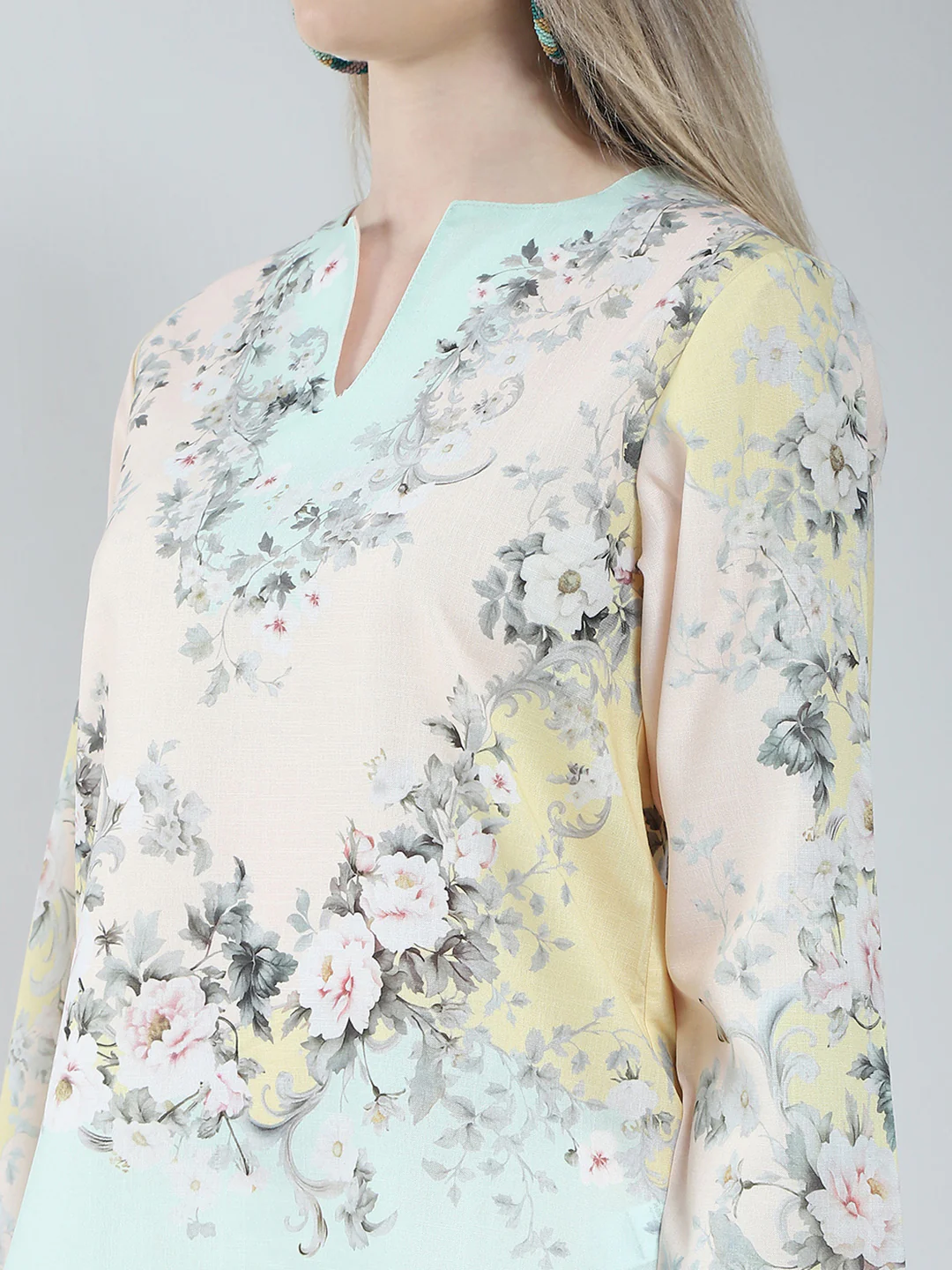 Women Beige Printed Round Neck Full Sleeve Cords Set - Image 7