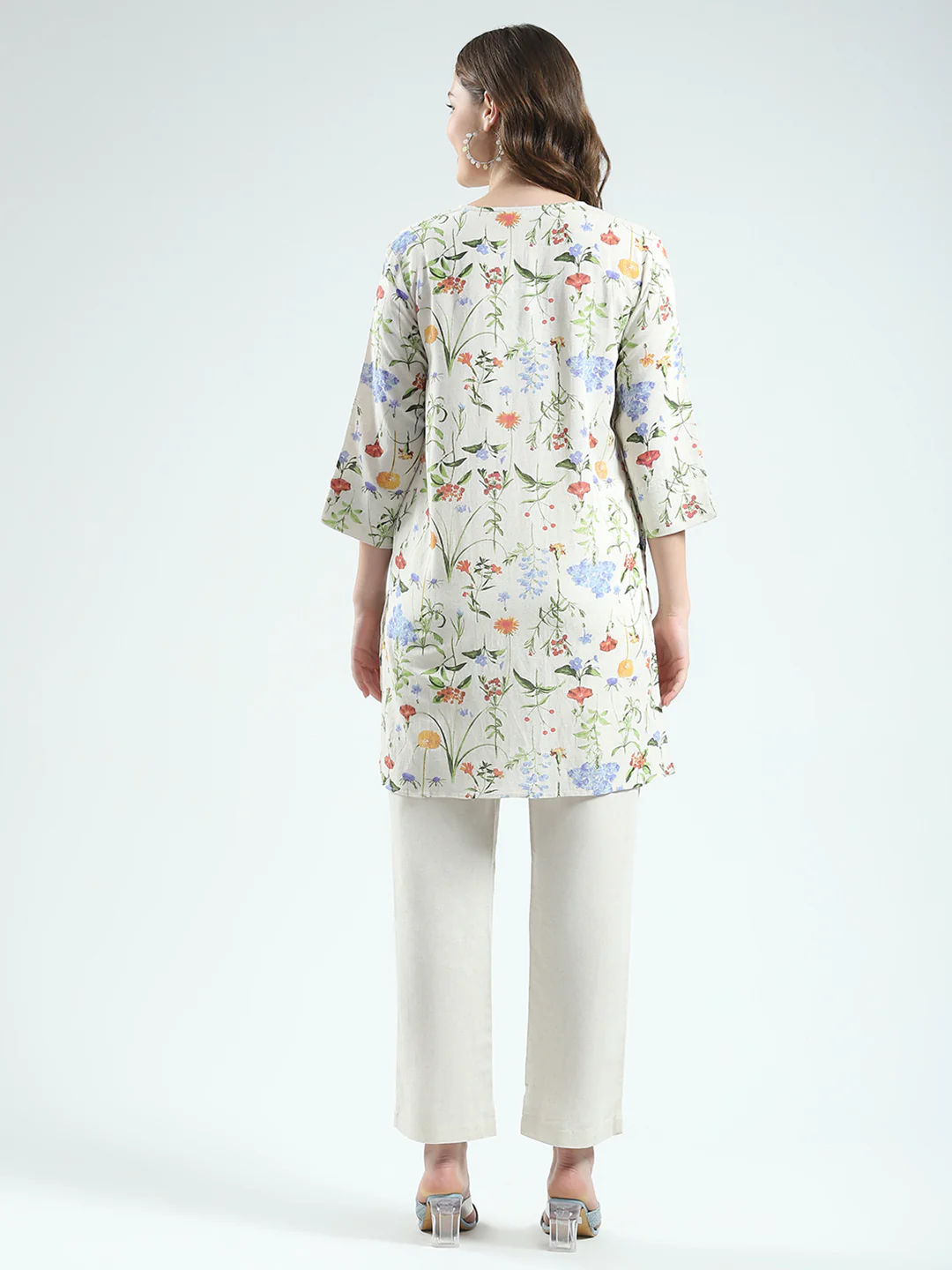 Women Beige Printed Round Neck Full Sleeve Cords Set - Image 6