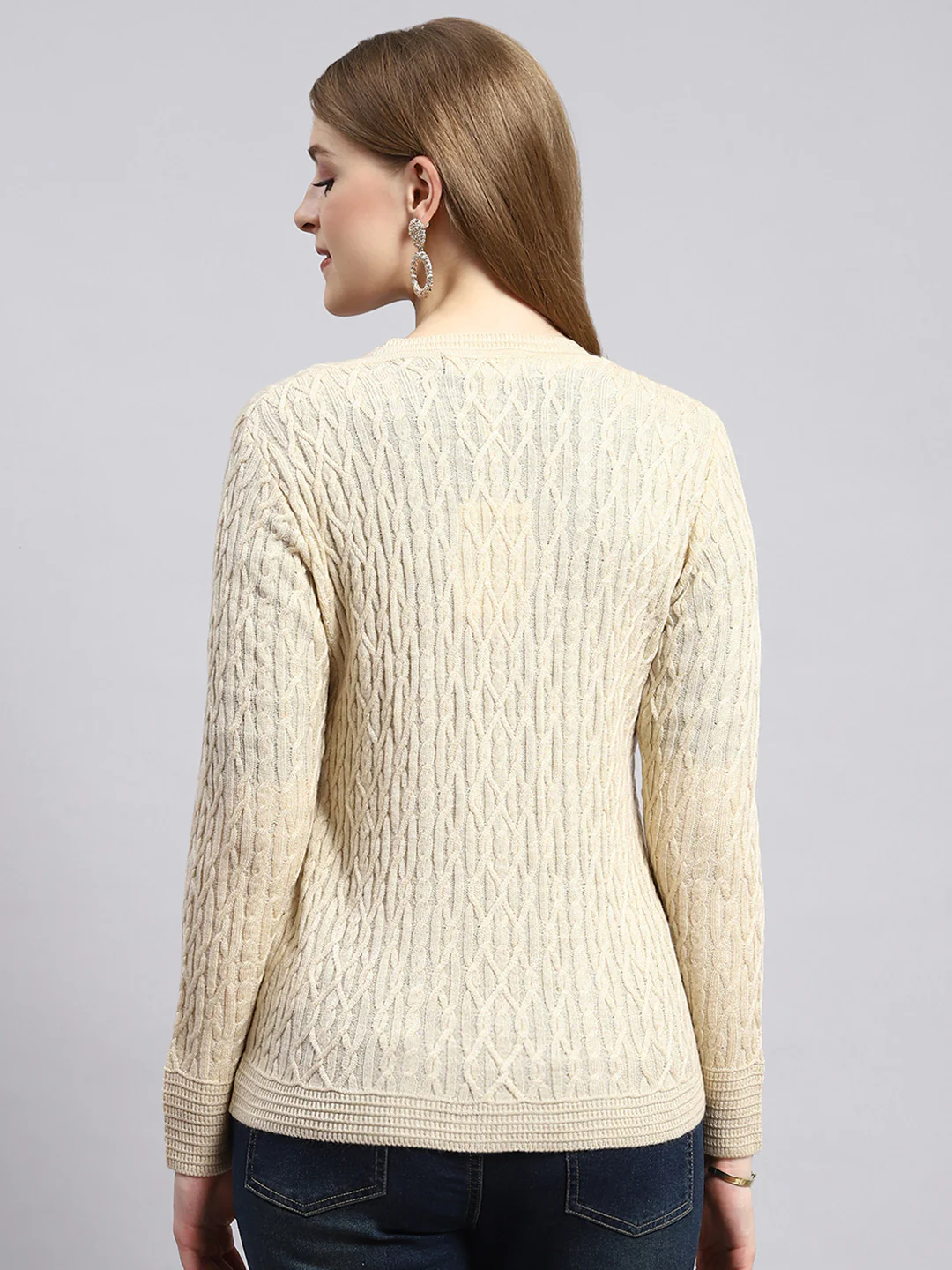Women Beige Self Cardigan - Image 4