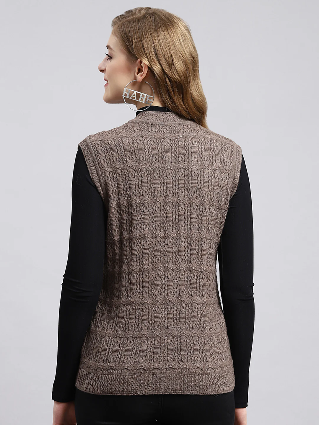 Women Beige Self Cardigan - Image 4