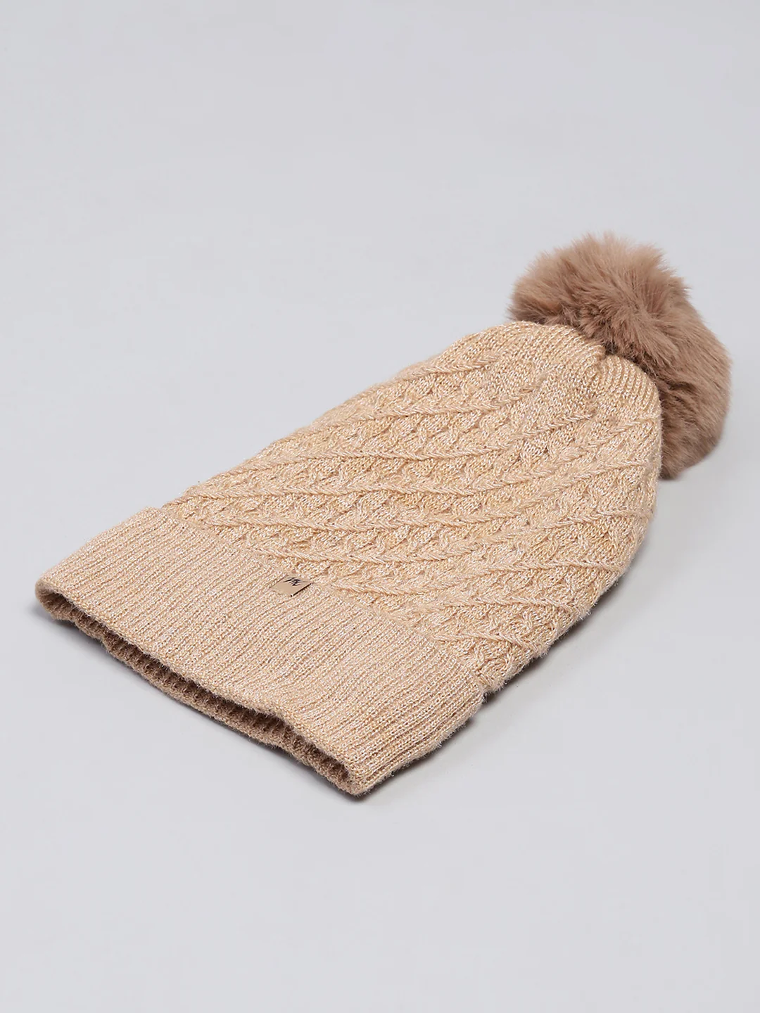 Women Beige Self Design Cap - Image 6