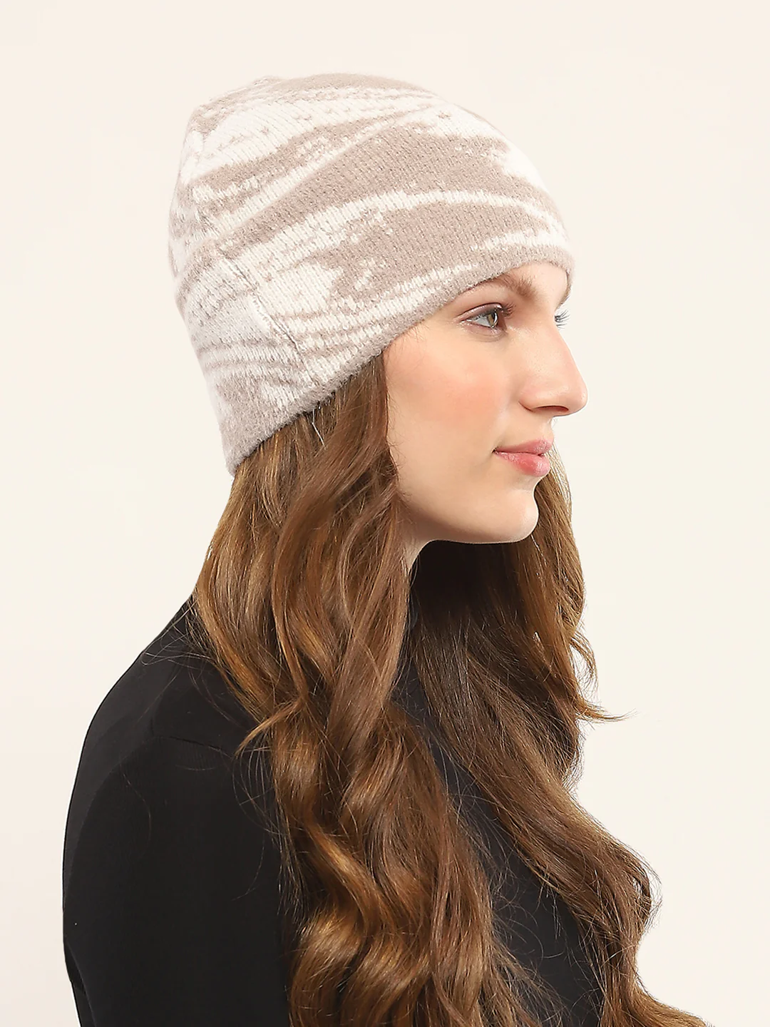Women Beige Self Design Cap - Image 4