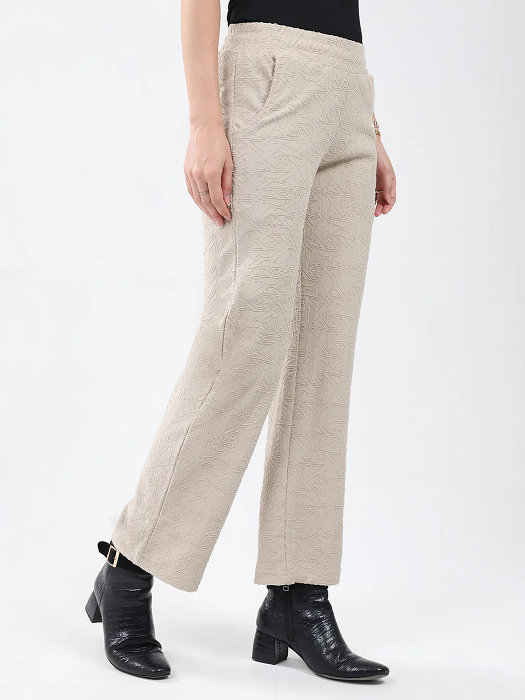 Women Beige Self Design Regular Fit Winter Lower - Image 4