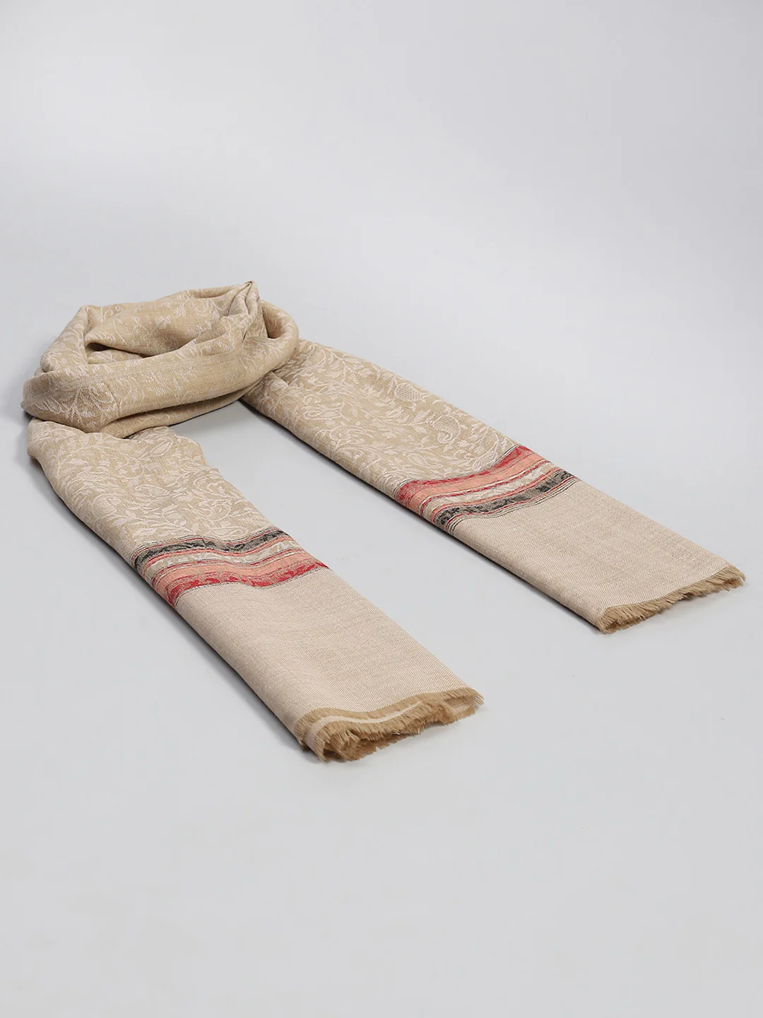 Women Beige Self Design Reversible Shawl - Image 2