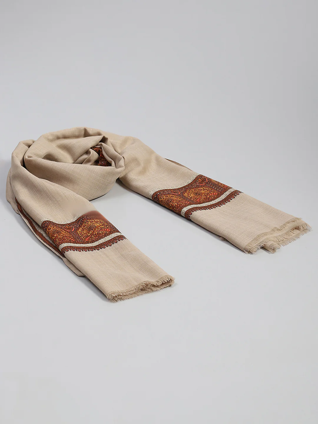 Women Beige Self Design Reversible Shawl - Image 2