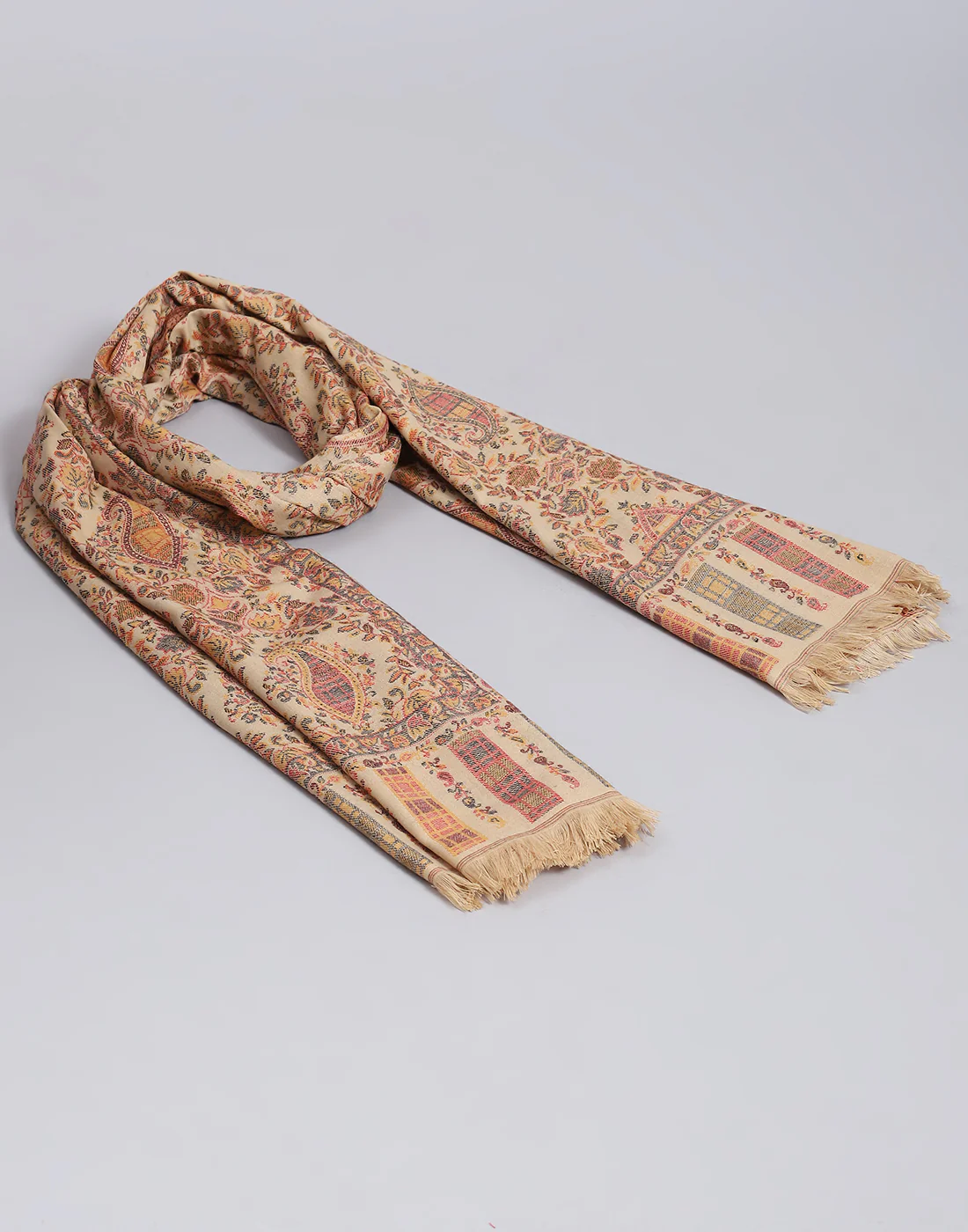 Women Beige Self Design Shawl - Image 6