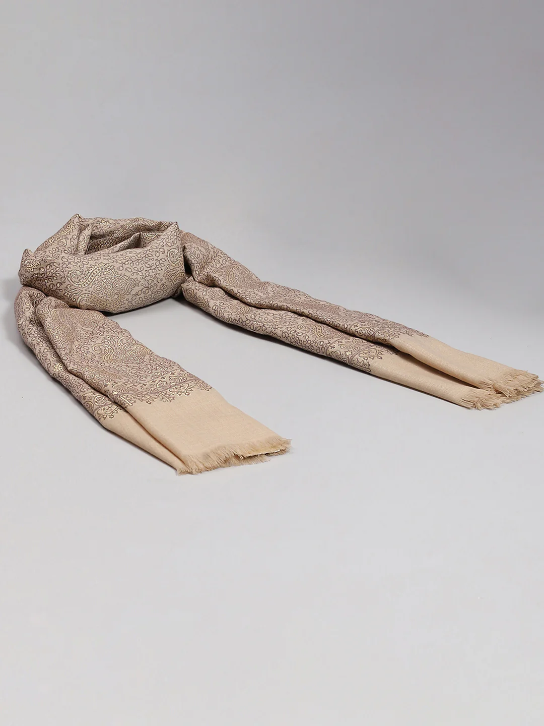 Women Beige Self Design Shawl - Image 2