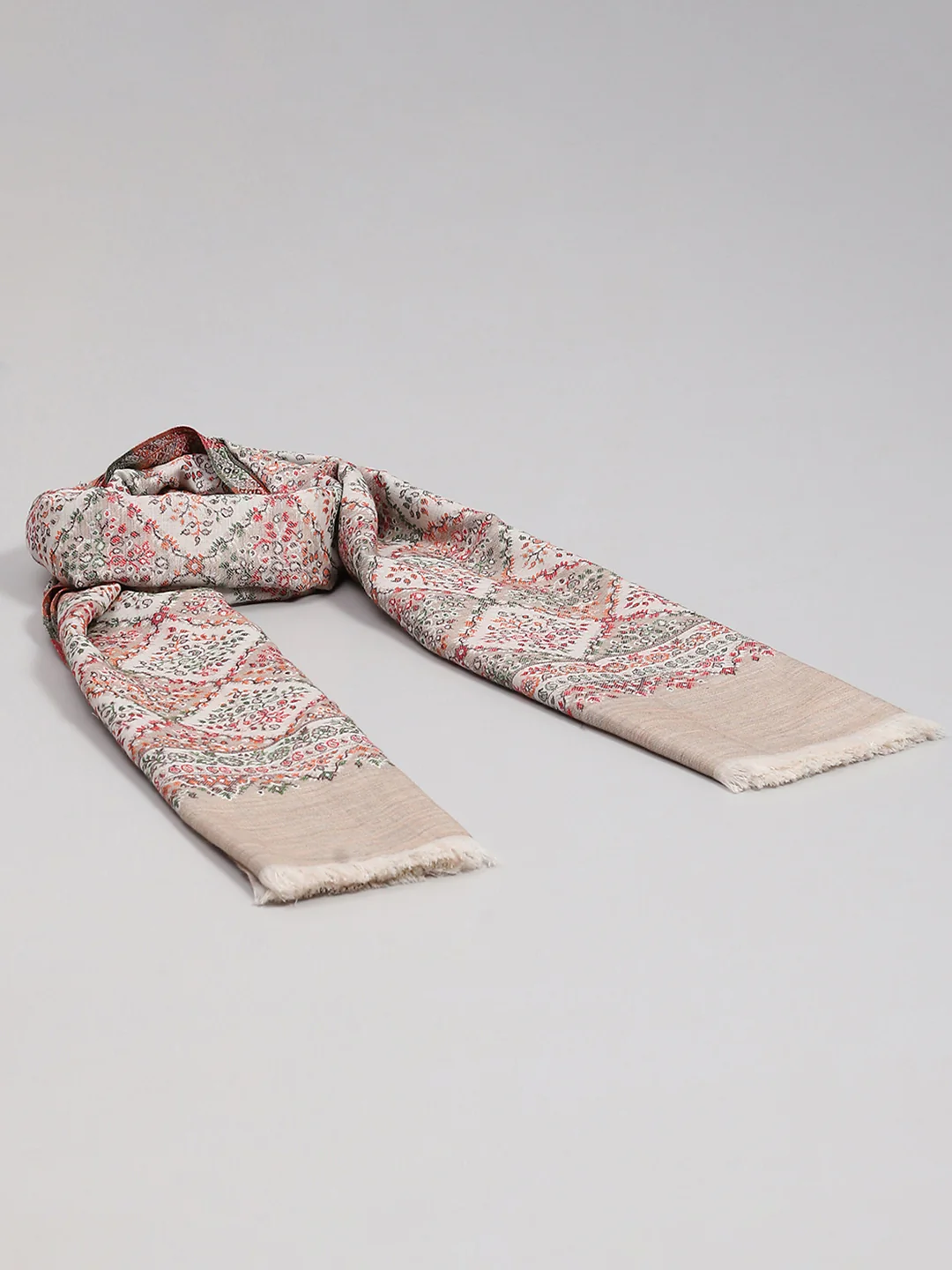 Women Beige Self Design Shawl - Image 2