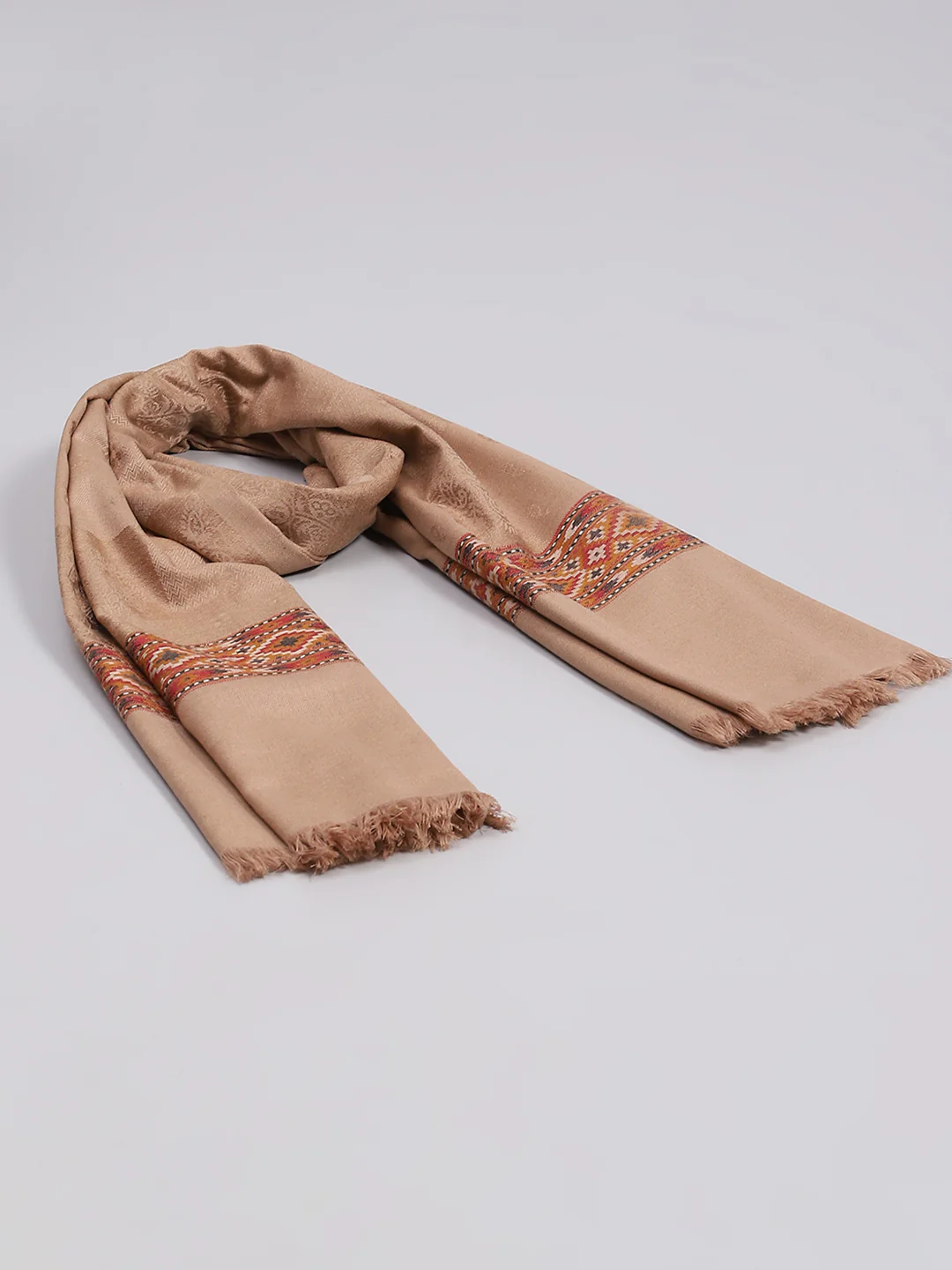 Women Beige Self Design Shawl - Image 2