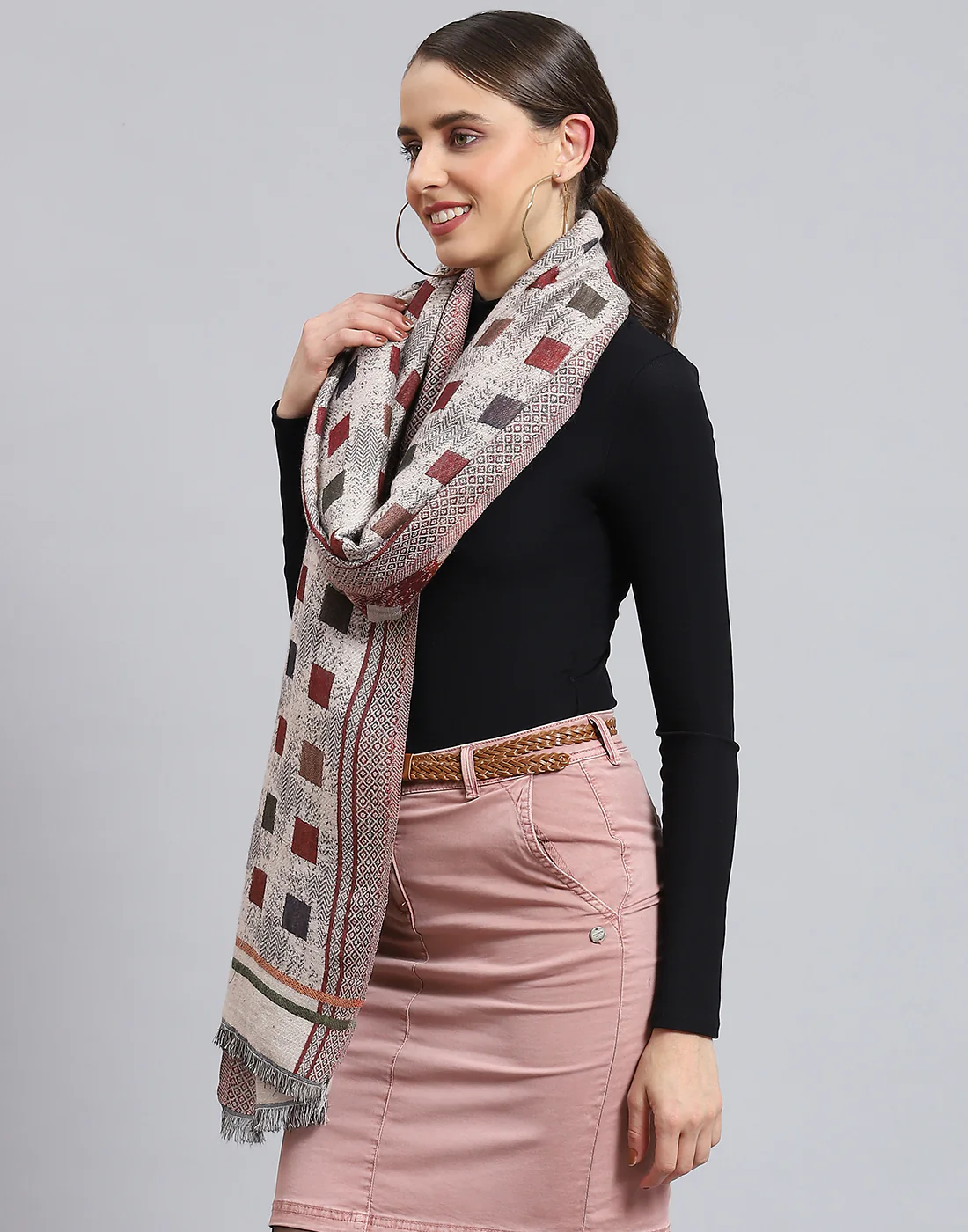 Women Beige Self Design Stole - Image 3