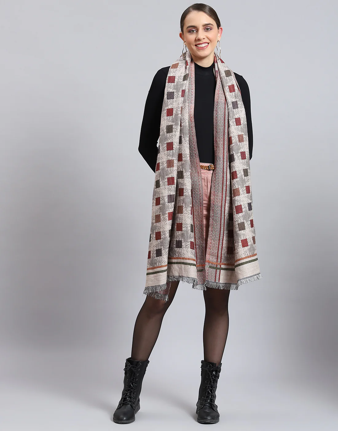 Women Beige Self Design Stole - Image 6