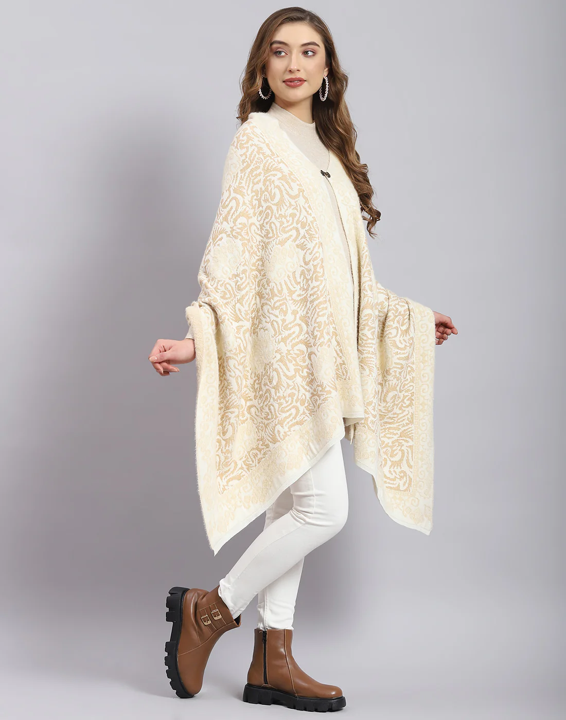Women Beige Self Design Stole - Image 4