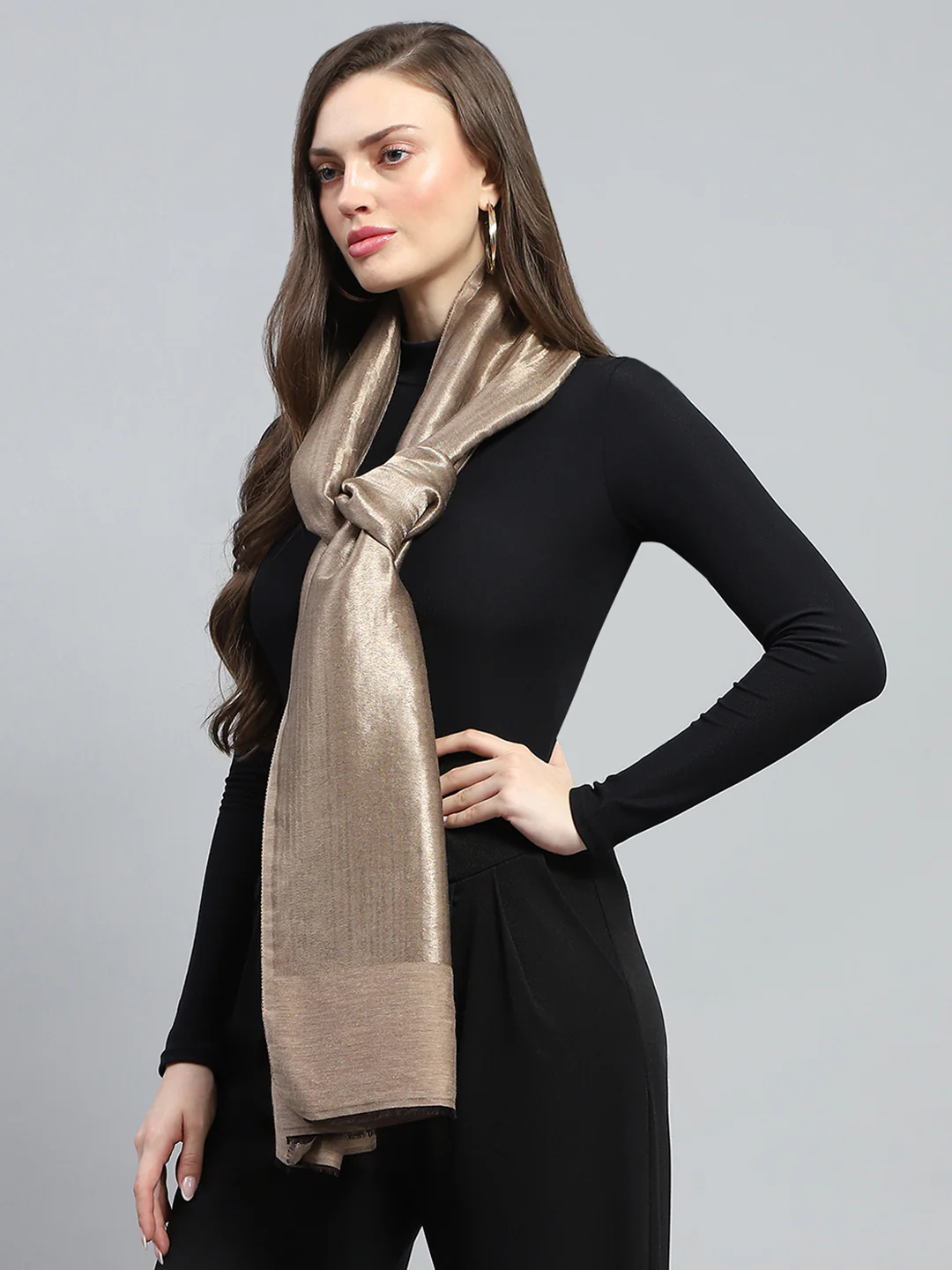 Women Beige Self Design Stole - Image 3