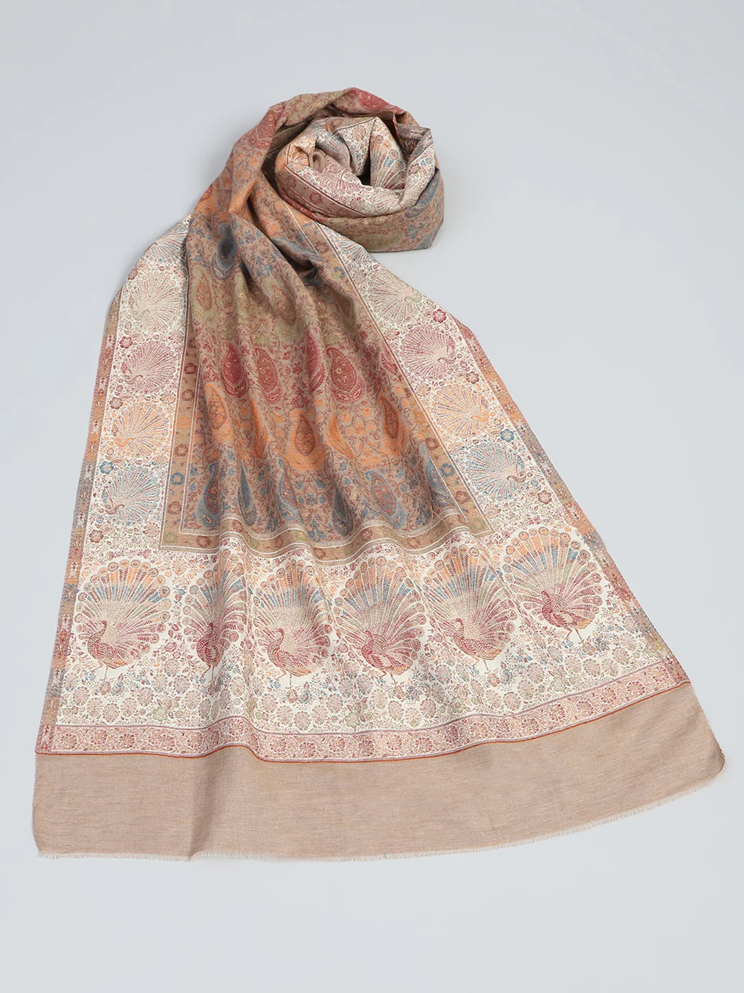 Women Beige Self Design Stole - Image 6