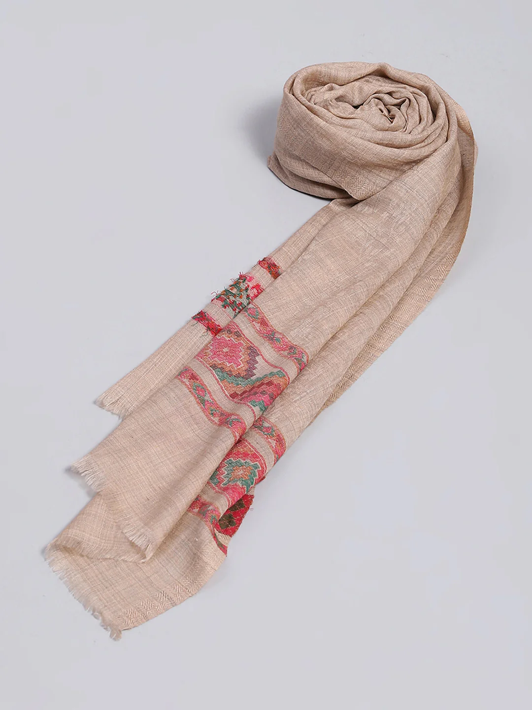 Women Beige Self Design Stole - Image 6