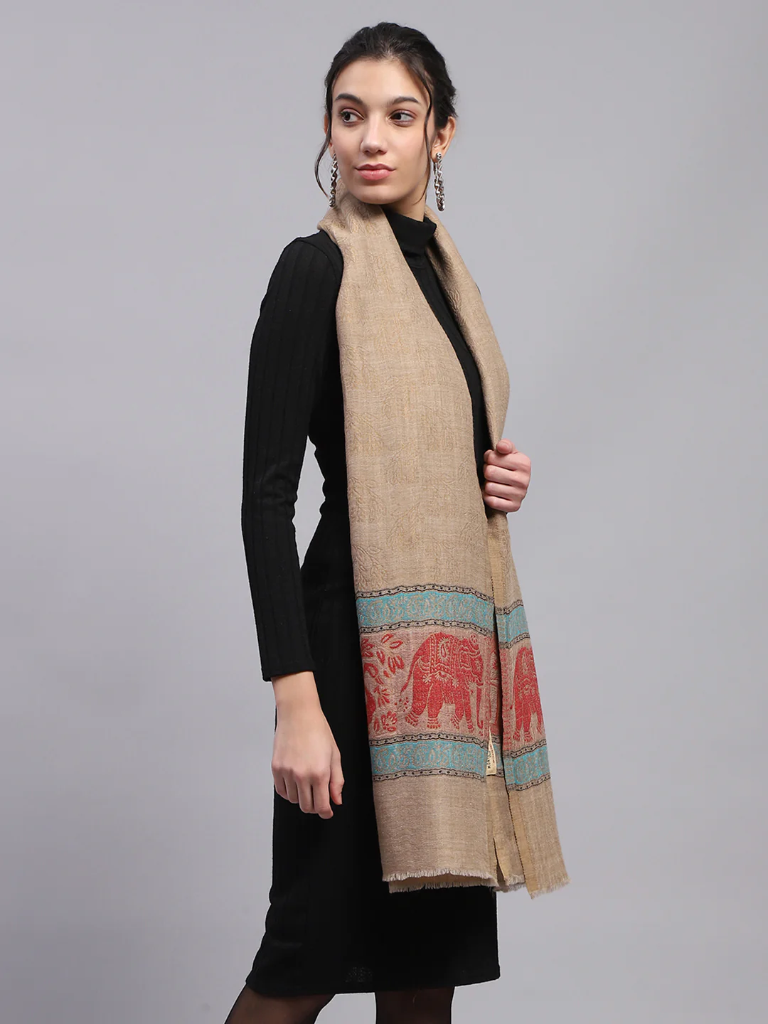 Women Beige Self Design Stole - Image 5