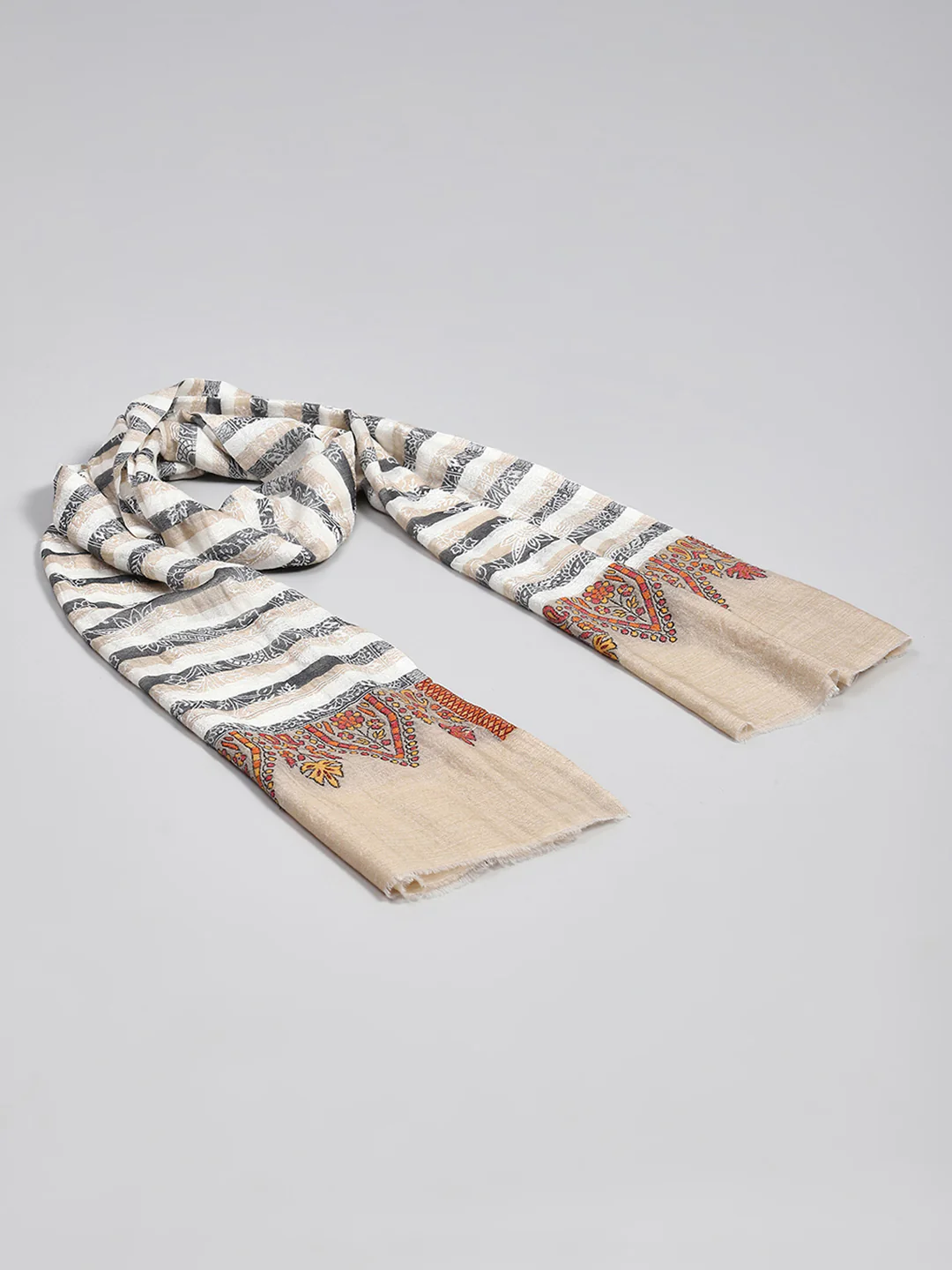 Women Beige Self Design Stole - Image 6