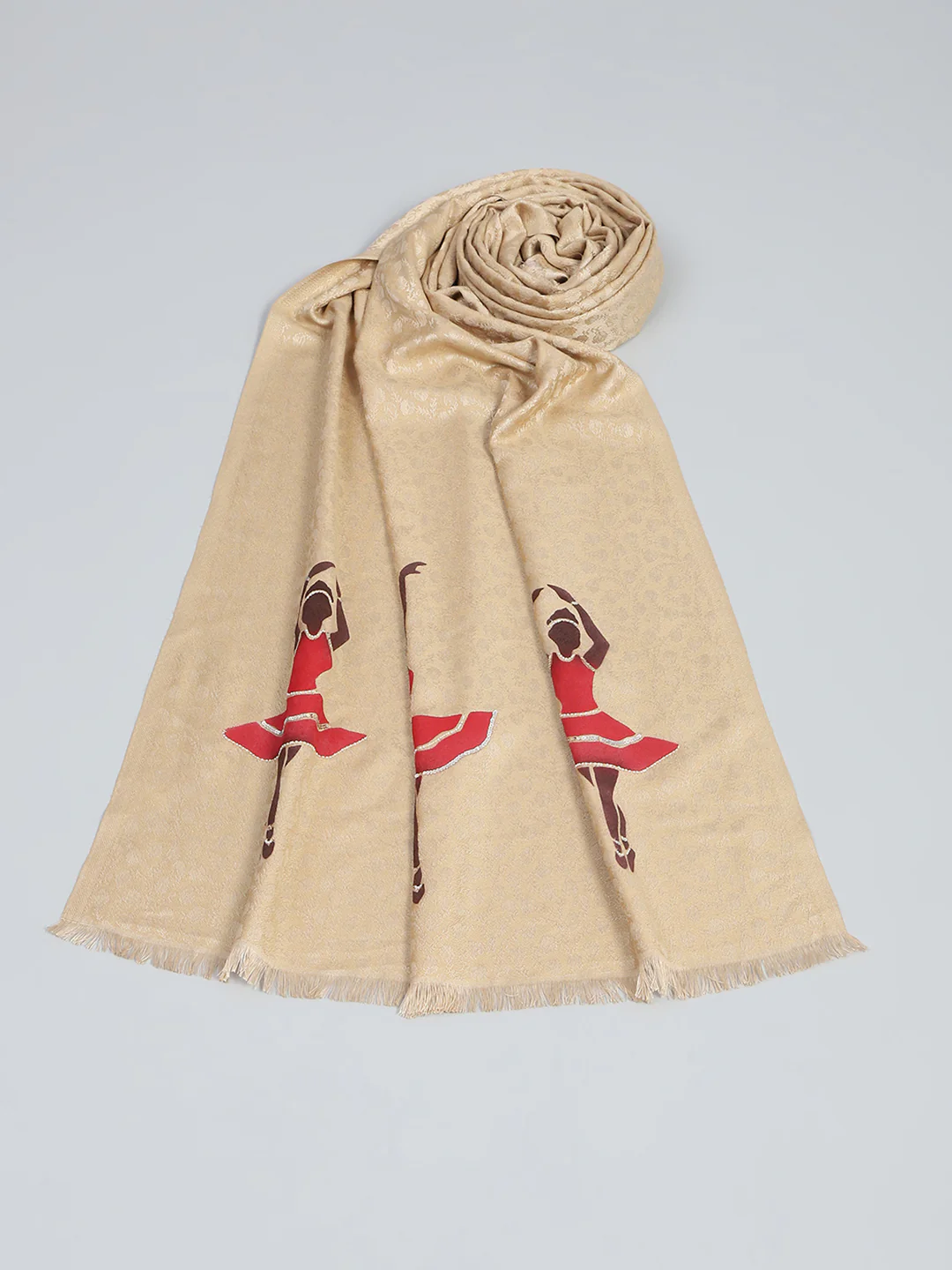Women Beige Self Design Stole - Image 6