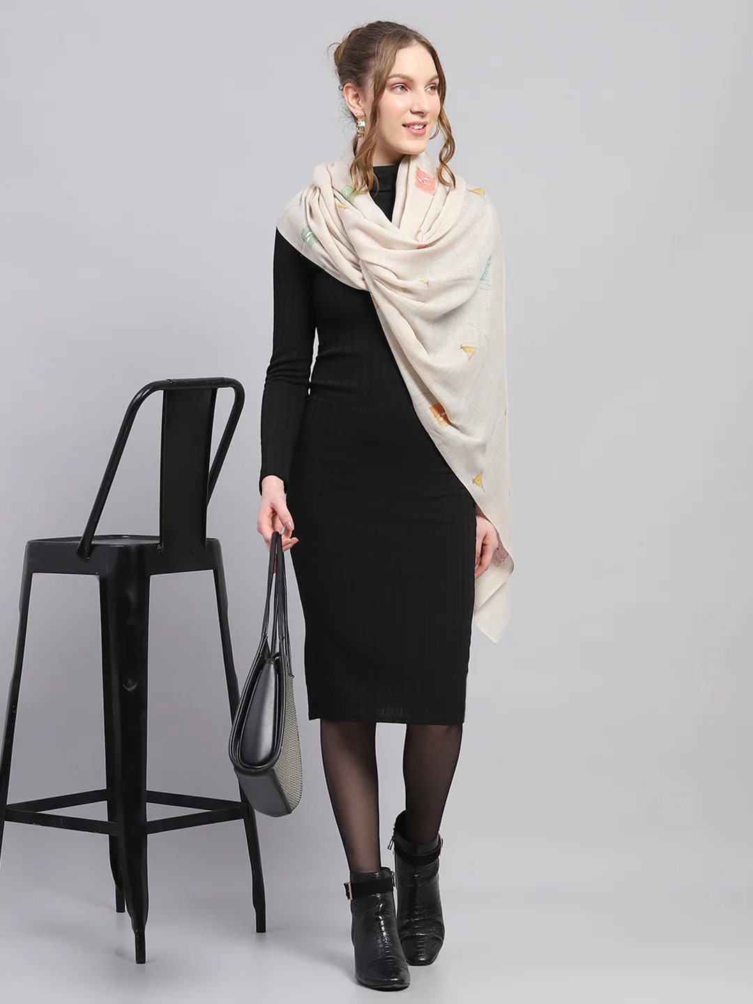 Women Beige Self Design Stole - Image 2
