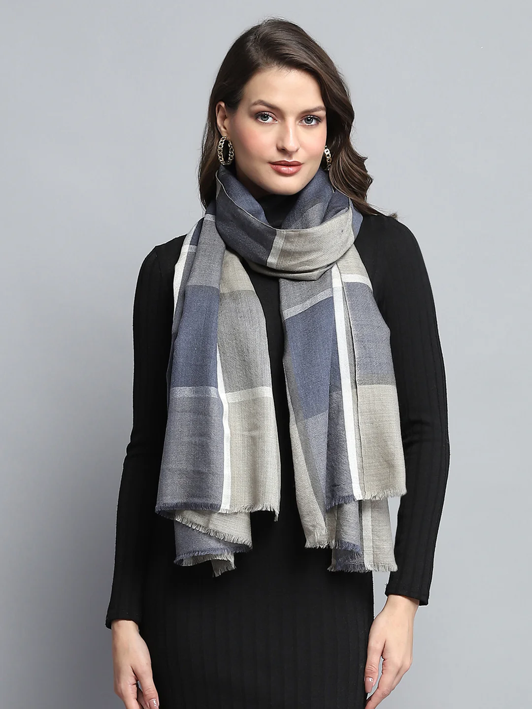 Women Beige Self Design Stole - Image 3