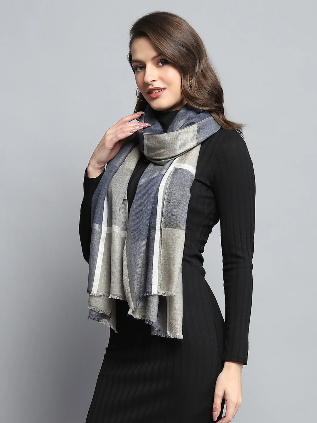 Women Beige Self Design Stole - Image 4