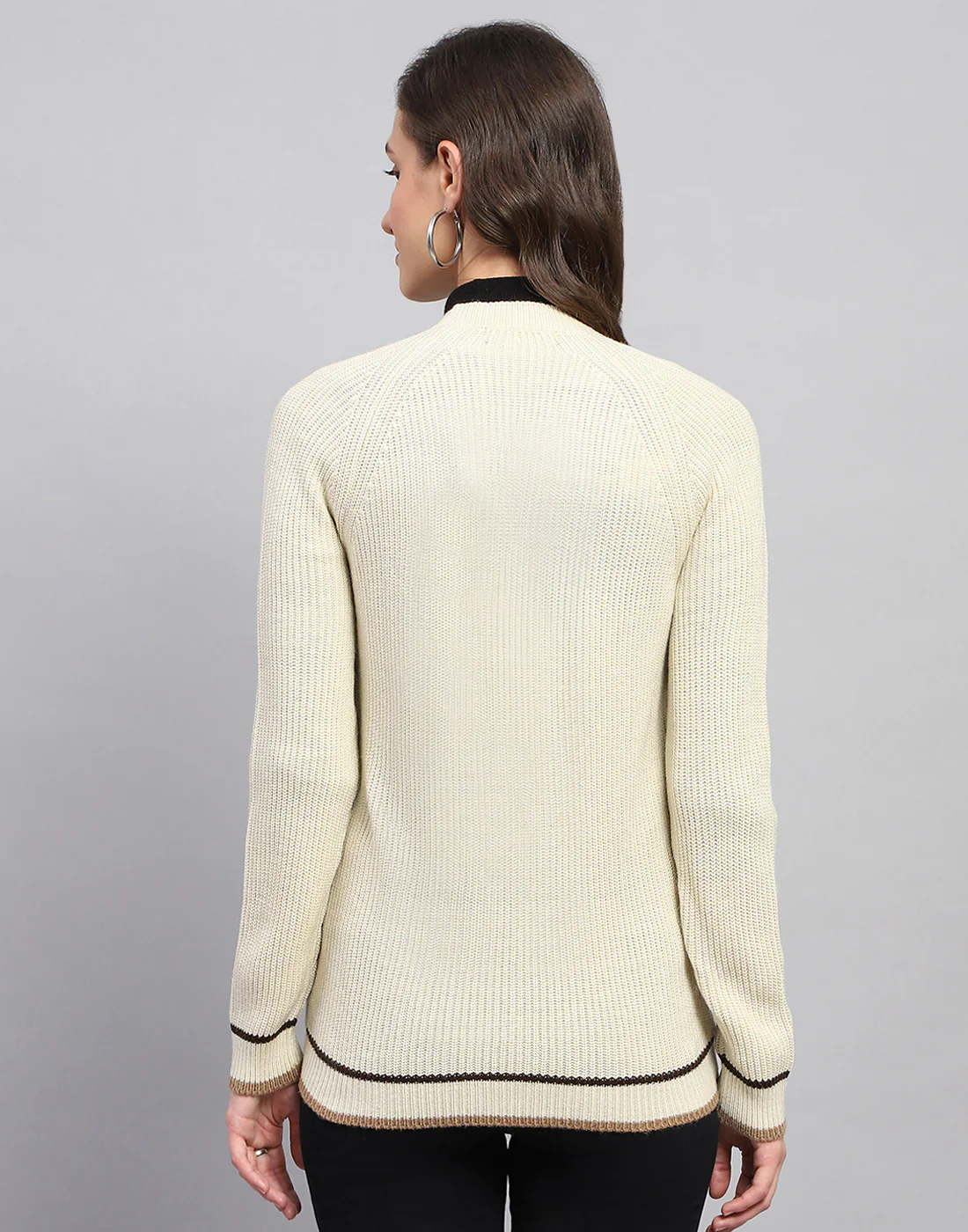 Women Beige Self Design V Neck Full Sleeve Cardigan - Image 6