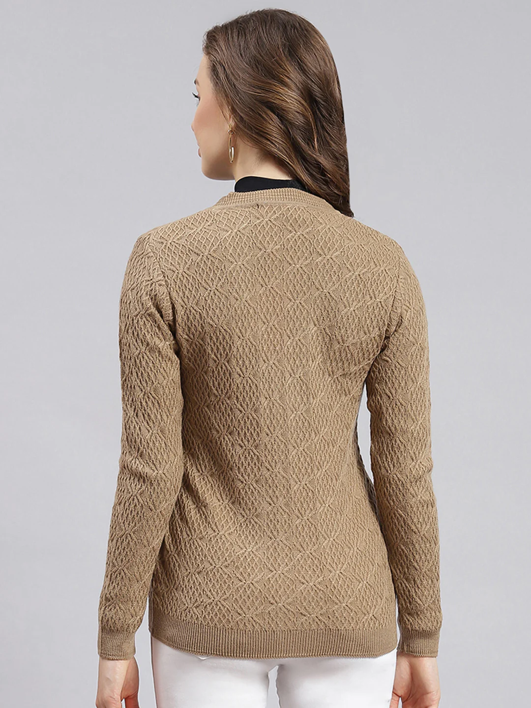 Women Beige Self Design Wool blend Cardigan - Image 4
